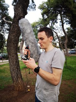 Man with recording equipment