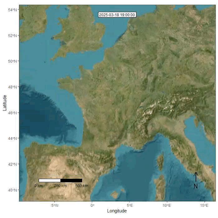 Spring migrations of three bat species across Europe. Spring migrations of three bat species across Europe.